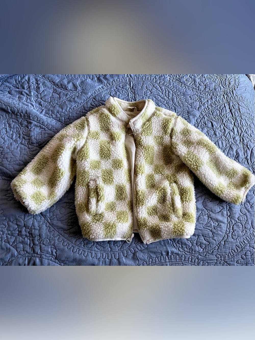 Sage Green Checkered Sherpa Fleece Jacket